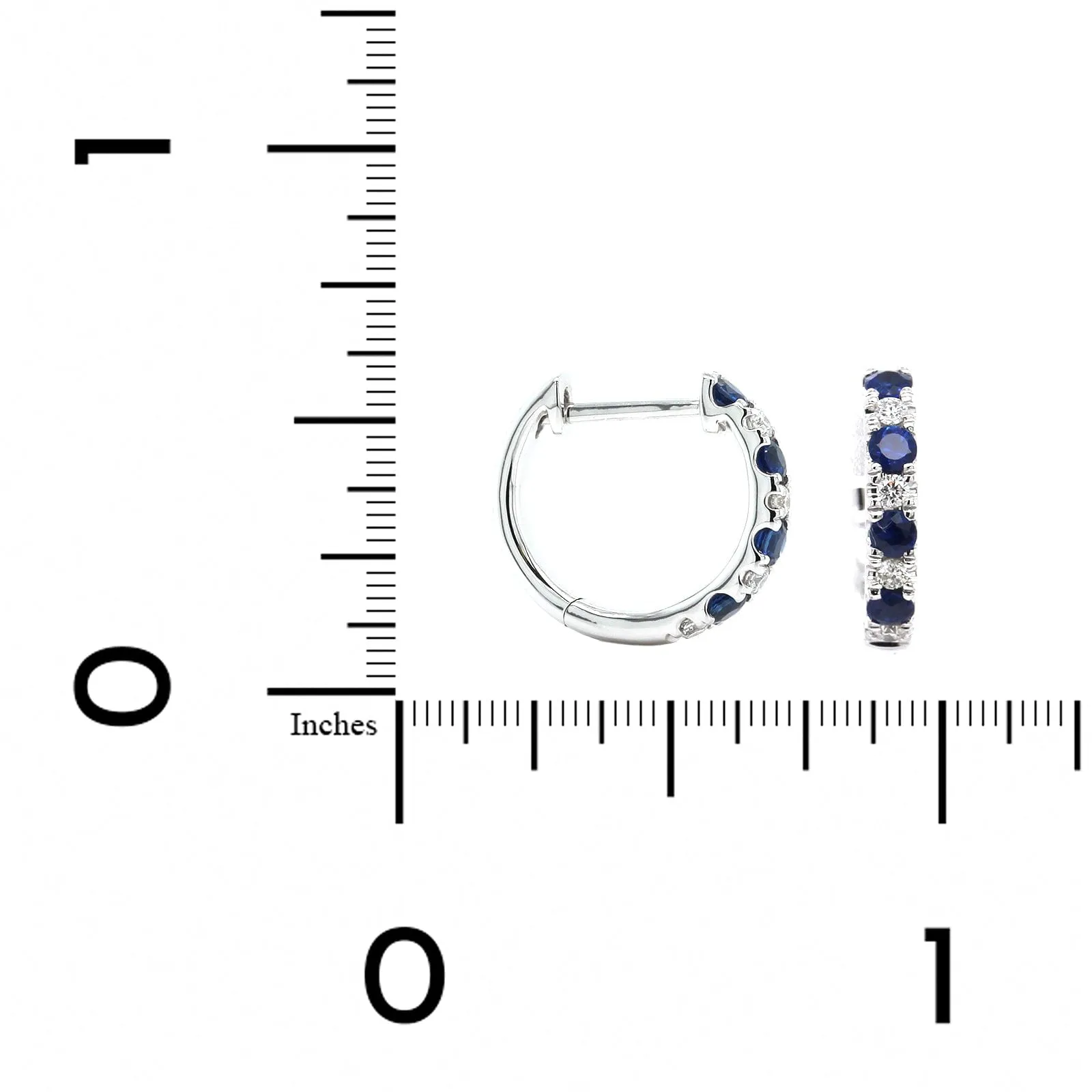 14K White Gold Diamond and Sapphire Huggie Hoops