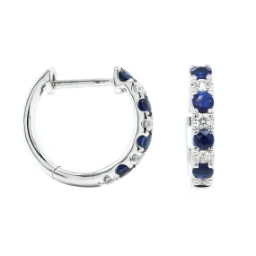 14K White Gold Diamond and Sapphire Huggie Hoops