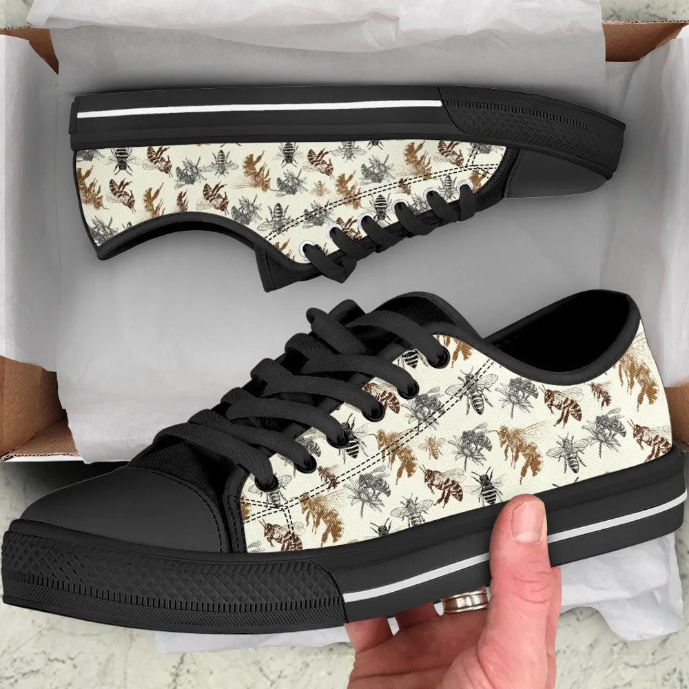 Bee Low Top Shoes For Men Women, Animal Print Canvas Shoes, Print On Canvas Shoes