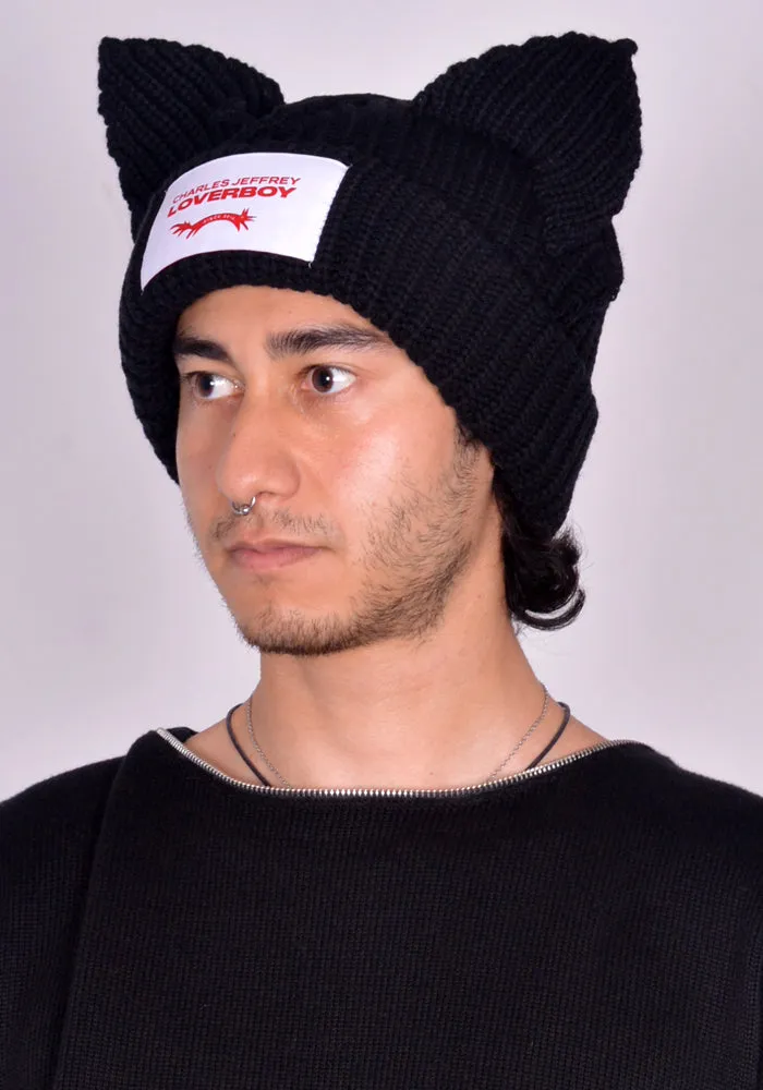 CHARLES JEFFREY LOVERBOY UNISEX 31130401 KNITTED CHUNKY EARS BEANIE BLACK (New season FW24)