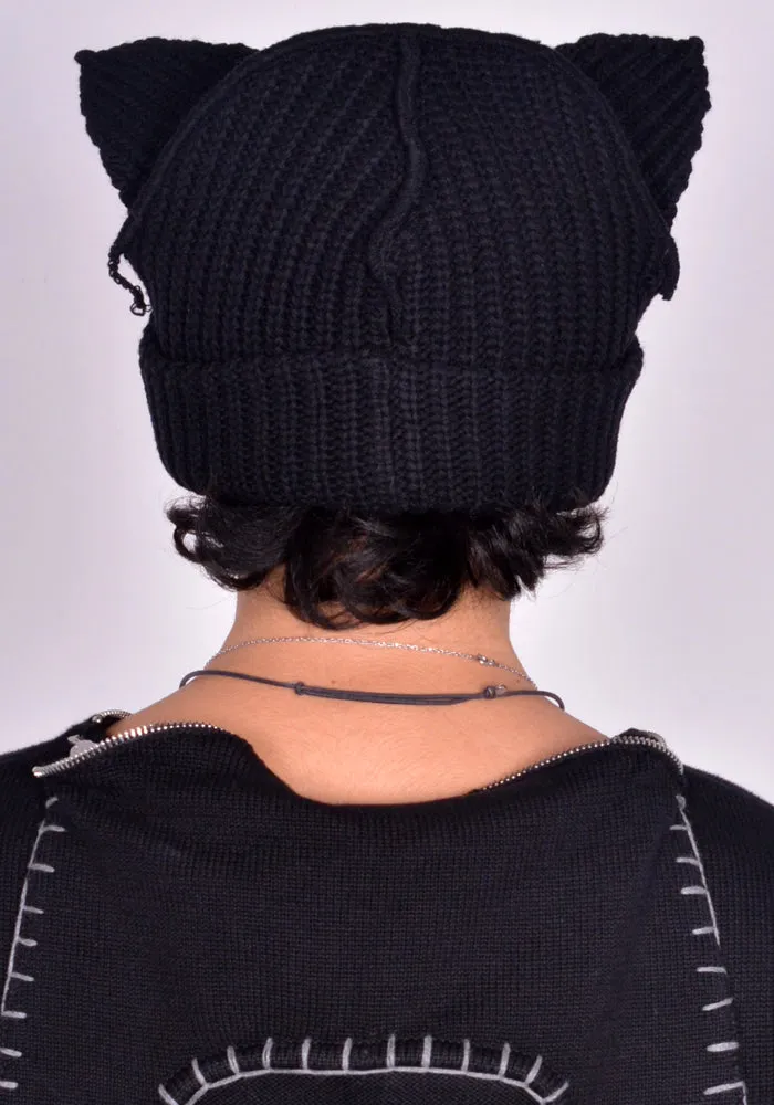 CHARLES JEFFREY LOVERBOY UNISEX 31130401 KNITTED CHUNKY EARS BEANIE BLACK (New season FW24)