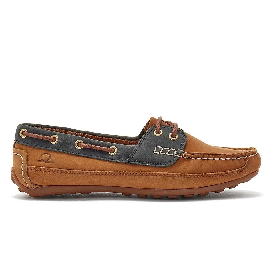 CHATHAM Ladies Cromer Driving Moccasins - Tan/Navy