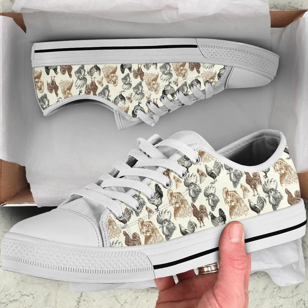 Chicken Low Top Shoes, Animal Print Canvas Shoes, Print On Canvas Shoes