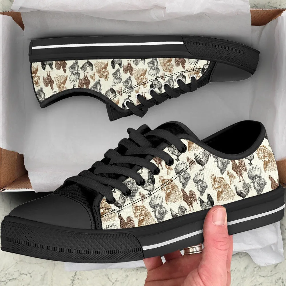 Chicken Low Top Shoes, Animal Print Canvas Shoes, Print On Canvas Shoes