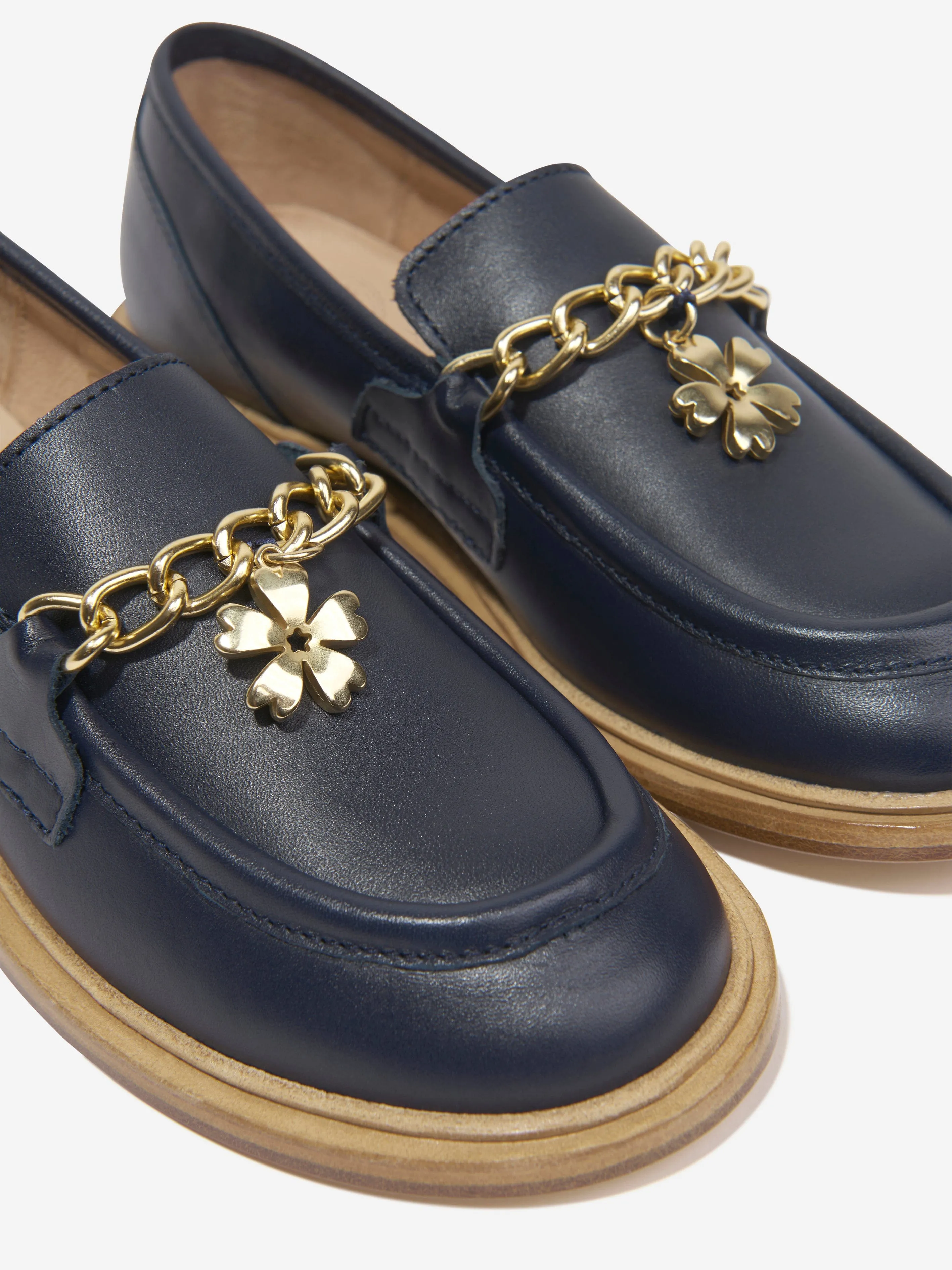 Chloé Girls Leather Moccasins in Navy