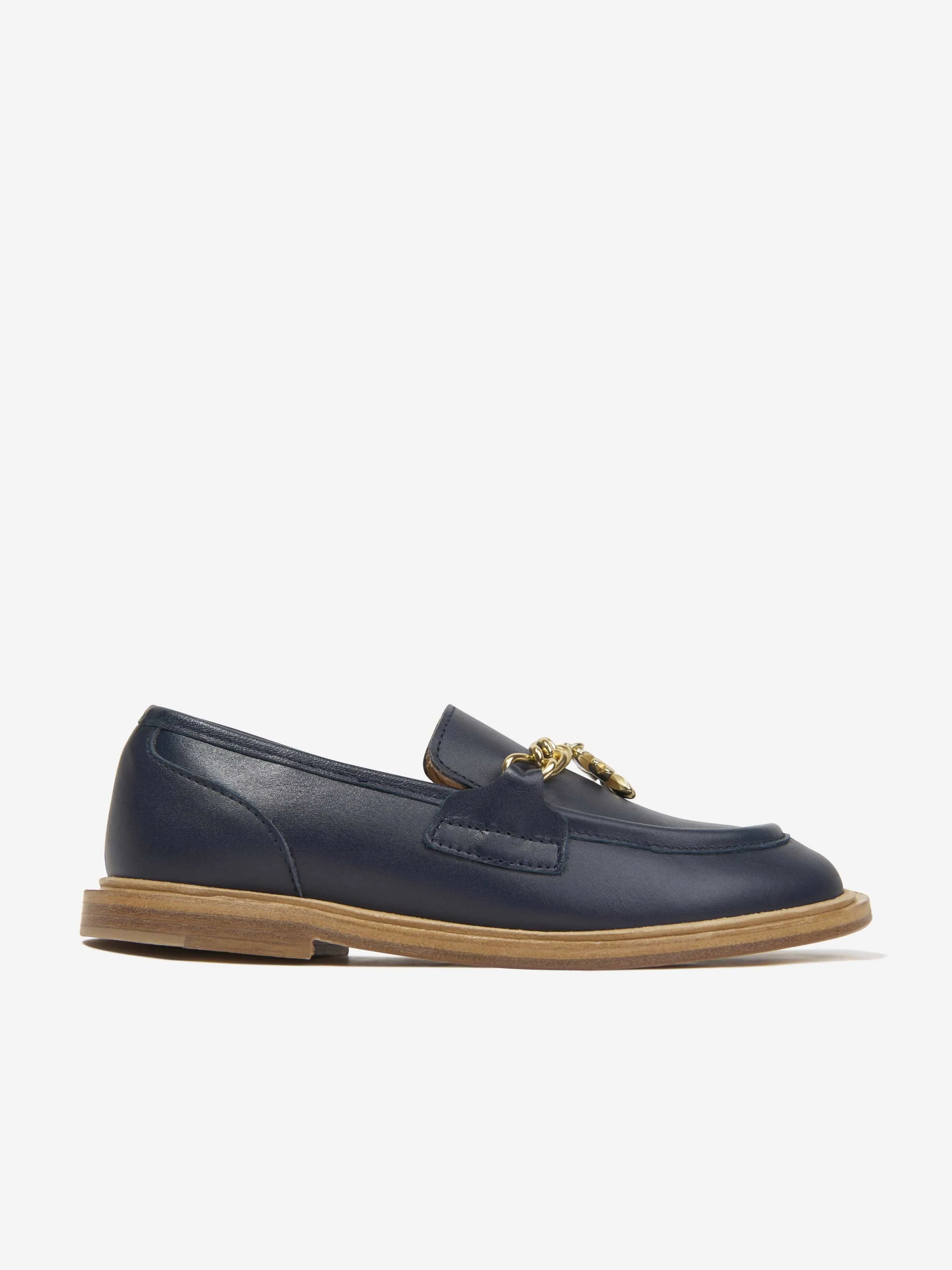 Chloé Girls Leather Moccasins in Navy