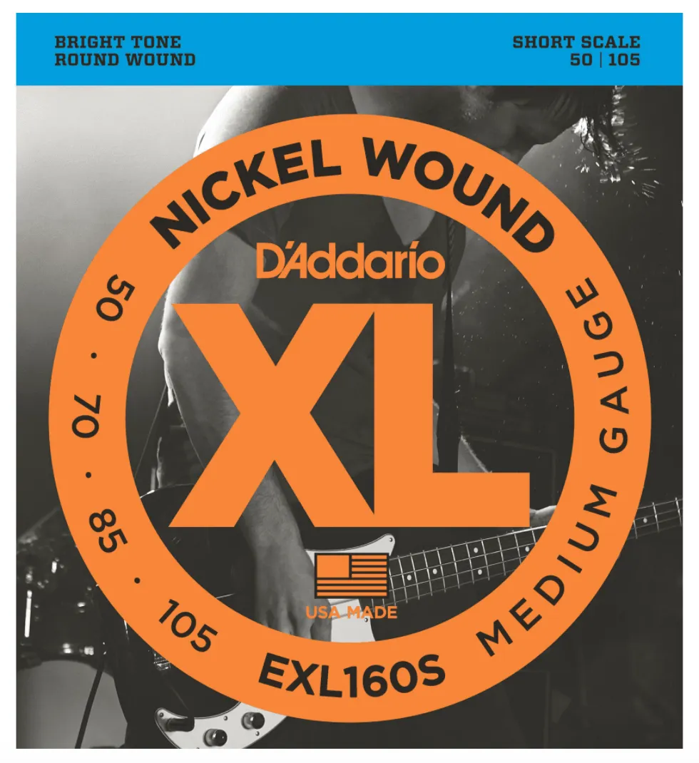 D'Addario EXL160S Nickel Wound Bass Guitar Strings, Medium, 50-105, Short Scale