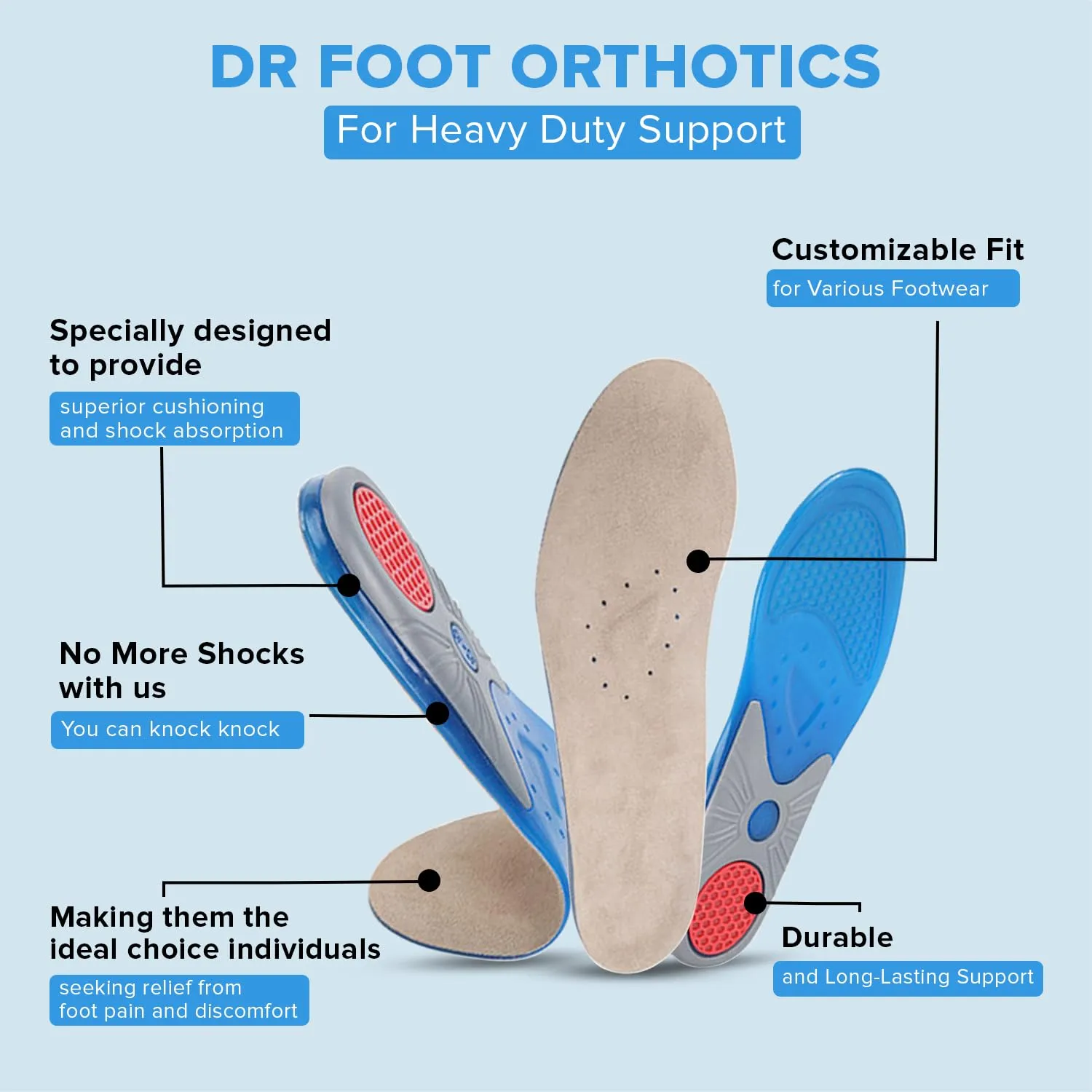 Dr Foot | Insole for Shoes Men | Arch Support for Flat Feet | Flat Feet Arch Support Insole | Shoe Insole | Gel Insoles for Men | Heavy Duty Support Insole | Shock Absorption | Orthotics | X-Large