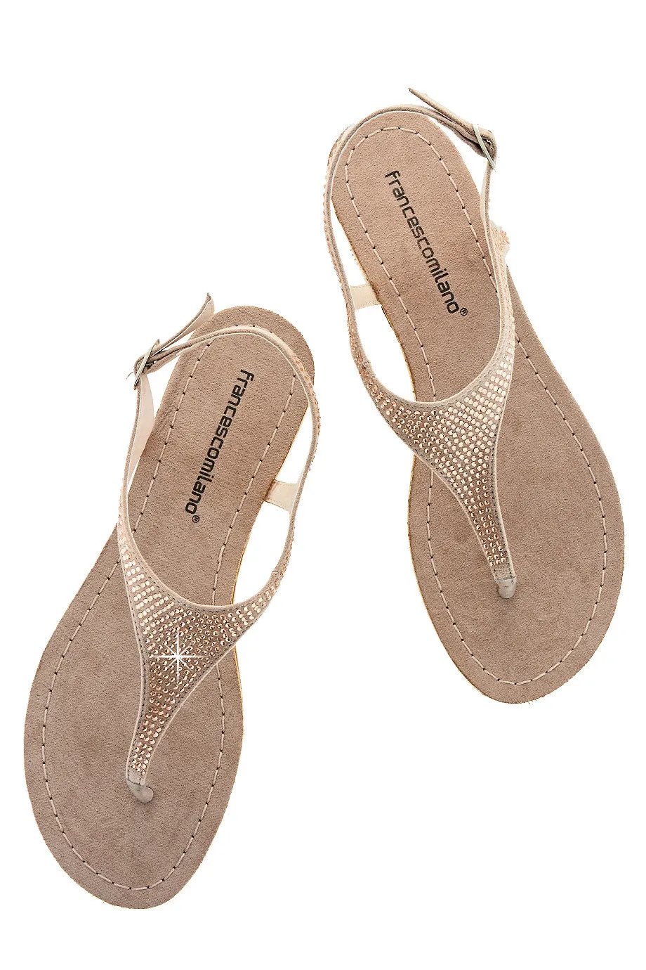 FRANCESCO MILANO ARETHA Beige Crystal Leather Women Sandals