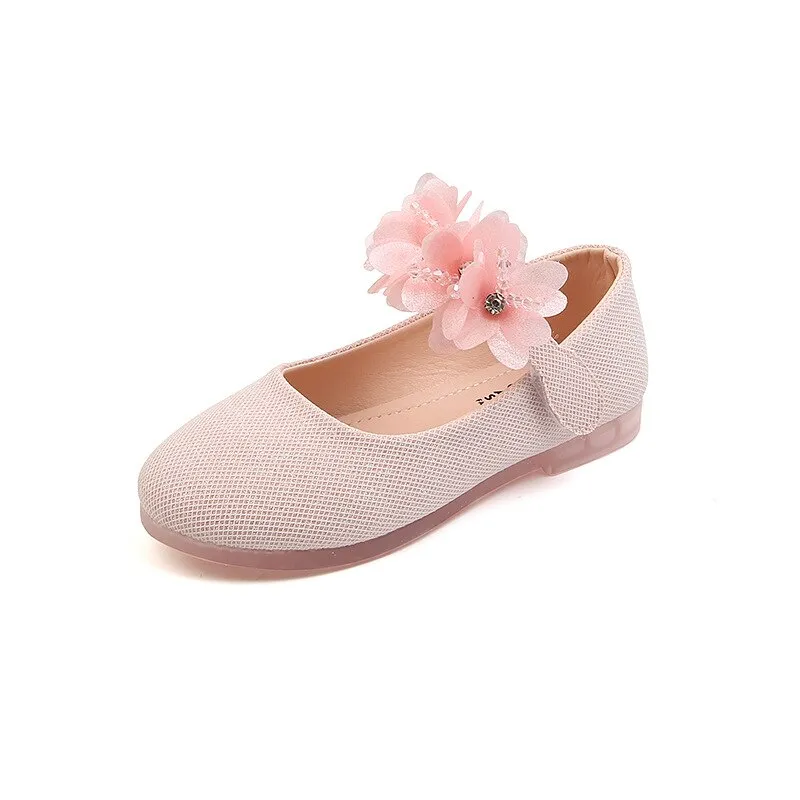 Leather Flower Girls Shoes Kids Floral Flat Heels Princess Shoes