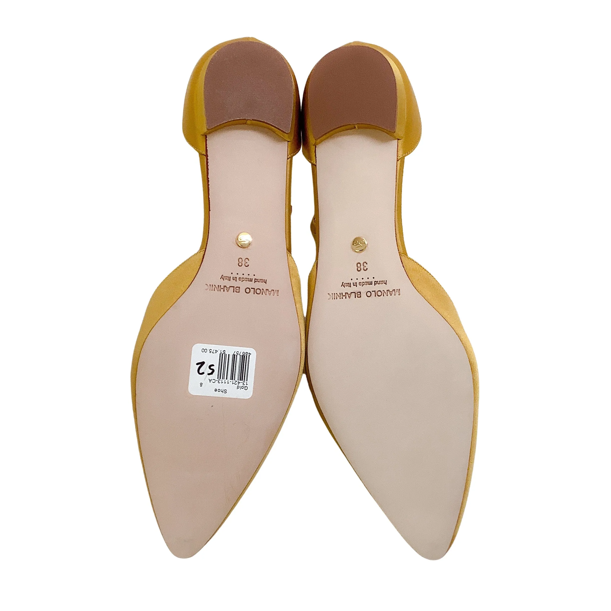 Manolo Blahnik Gold Satin Campanilla Flats