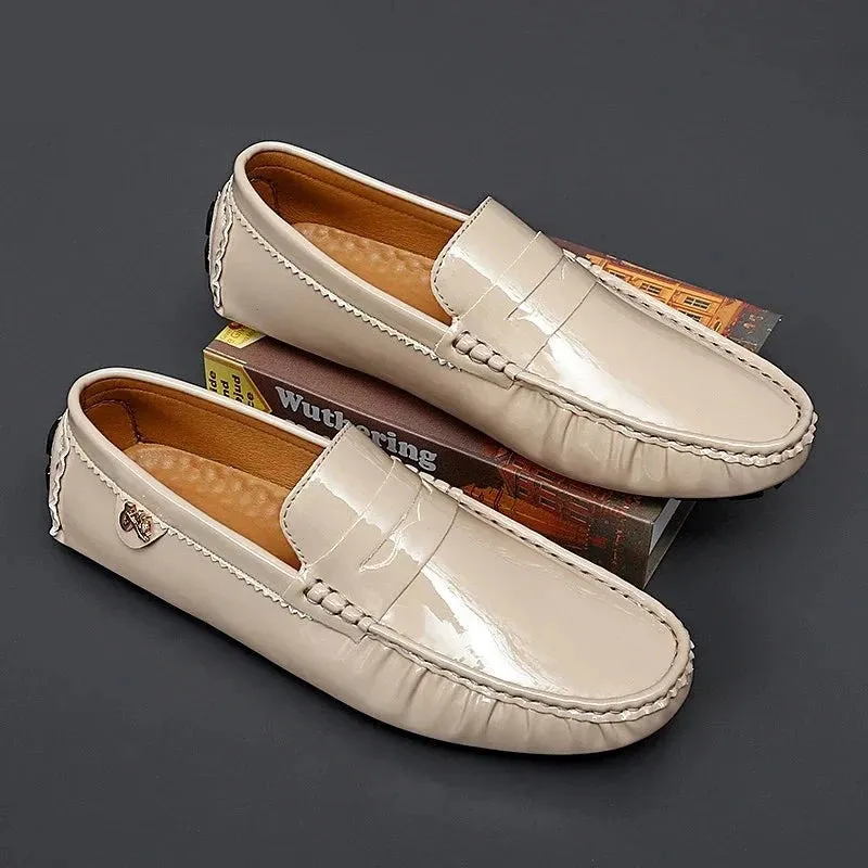 Men Casual Shoes Slip-on High Quality Pu Leather Glossy Loafers Fashion Footwear Designer Breathable Driving Shoes