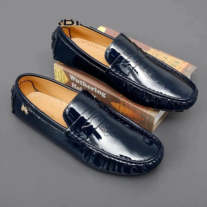 Men Casual Shoes Slip-on High Quality Pu Leather Glossy Loafers Fashion Footwear Designer Breathable Driving Shoes