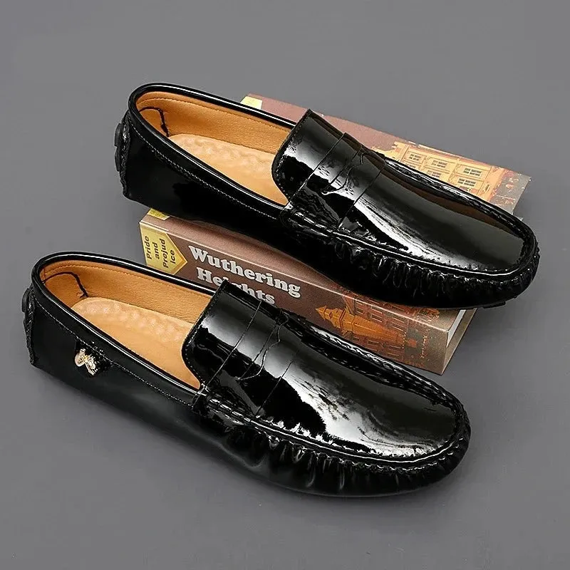 Men Casual Shoes Slip-on High Quality Pu Leather Glossy Loafers Fashion Footwear Designer Breathable Driving Shoes