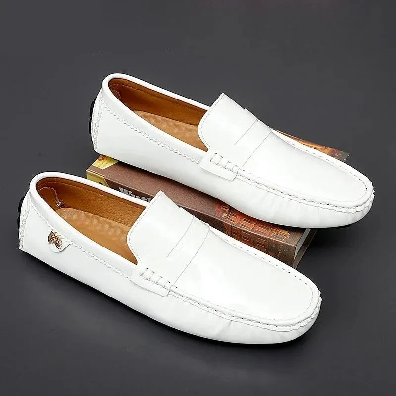 Men Casual Shoes Slip-on High Quality Pu Leather Glossy Loafers Fashion Footwear Designer Breathable Driving Shoes