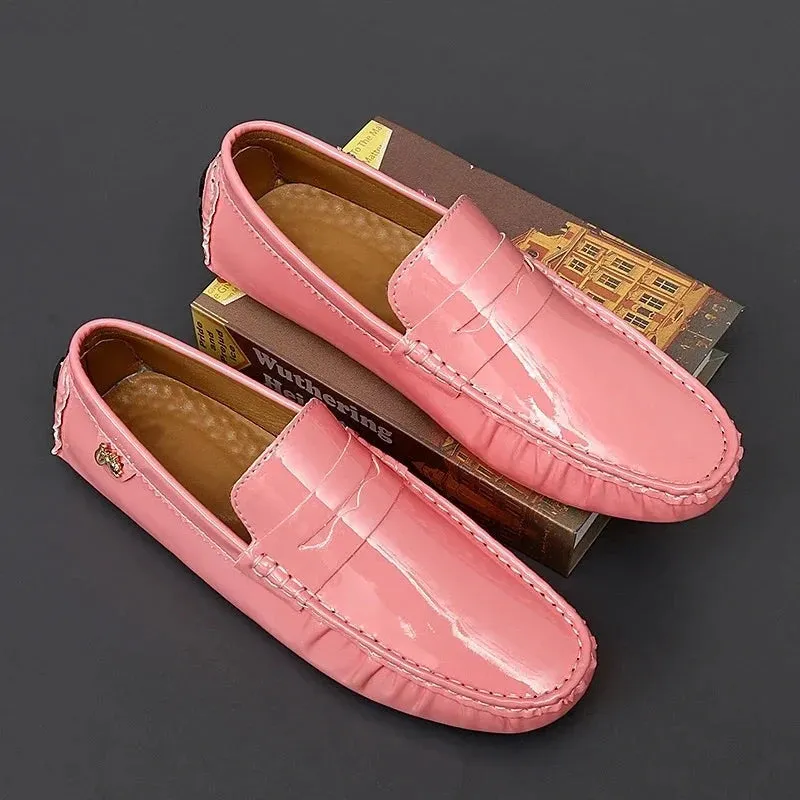 Men Casual Shoes Slip-on High Quality Pu Leather Glossy Loafers Fashion Footwear Designer Breathable Driving Shoes