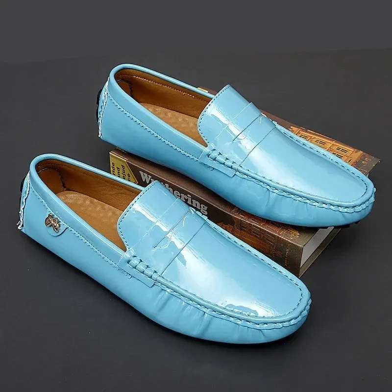 Men Casual Shoes Slip-on High Quality Pu Leather Glossy Loafers Fashion Footwear Designer Breathable Driving Shoes