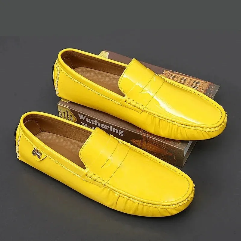 Men Casual Shoes Slip-on High Quality Pu Leather Glossy Loafers Fashion Footwear Designer Breathable Driving Shoes