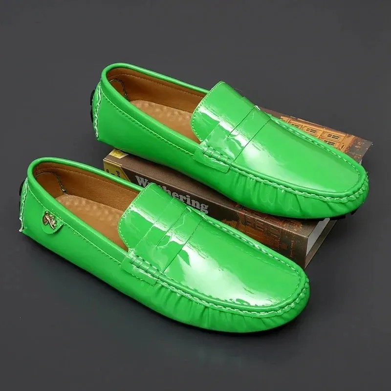 Men Casual Shoes Slip-on High Quality Pu Leather Glossy Loafers Fashion Footwear Designer Breathable Driving Shoes