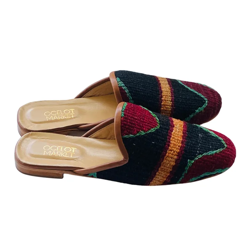 Men's Turkish Kilim Mule - Black, Red, Green, Orange