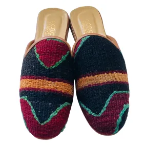 Men's Turkish Kilim Mule - Black, Red, Green, Orange