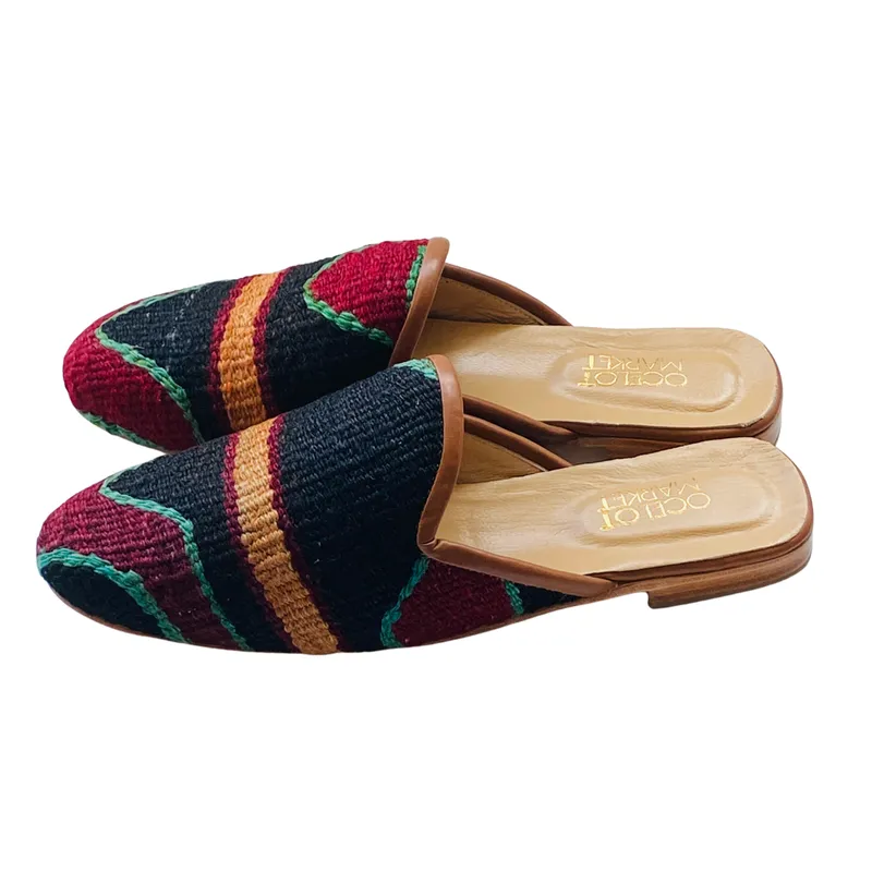 Men's Turkish Kilim Mule - Black, Red, Green, Orange