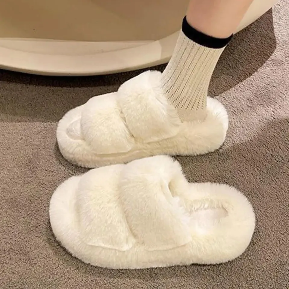 Mia Cute  Fuzzy Slippers in White