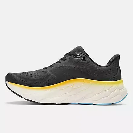 Mens New Balance Fresh Foam X More V4 Running Shoes in Black/Coastal Blue and Ginger Lemon