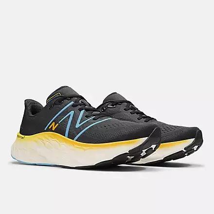 Mens New Balance Fresh Foam X More V4 Running Shoes in Black/Coastal Blue and Ginger Lemon