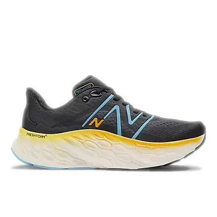 Mens New Balance Fresh Foam X More V4 Running Shoes in Black/Coastal Blue and Ginger Lemon