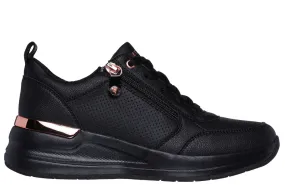 Pantofi sport, dama, SKECHERS BILLION 2 SIDE LINES, 177336-BBK negru, piele ecologica