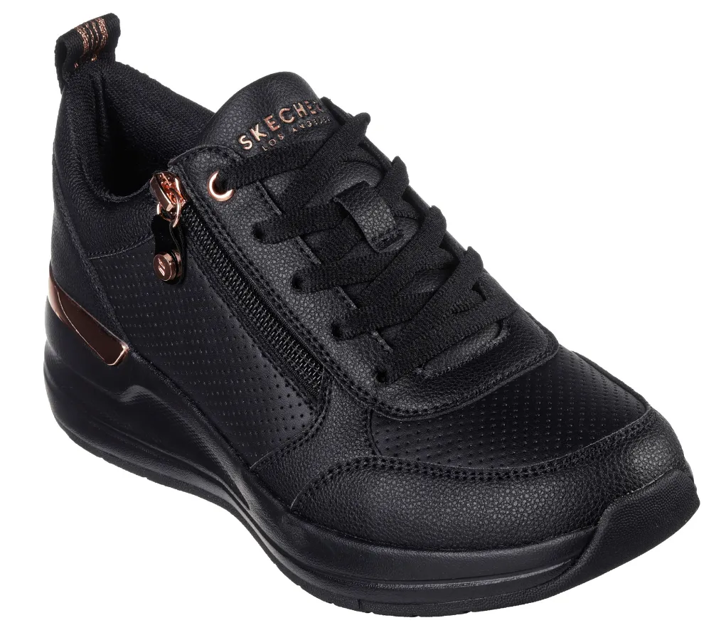 Pantofi sport, dama, SKECHERS BILLION 2 SIDE LINES, 177336-BBK negru, piele ecologica