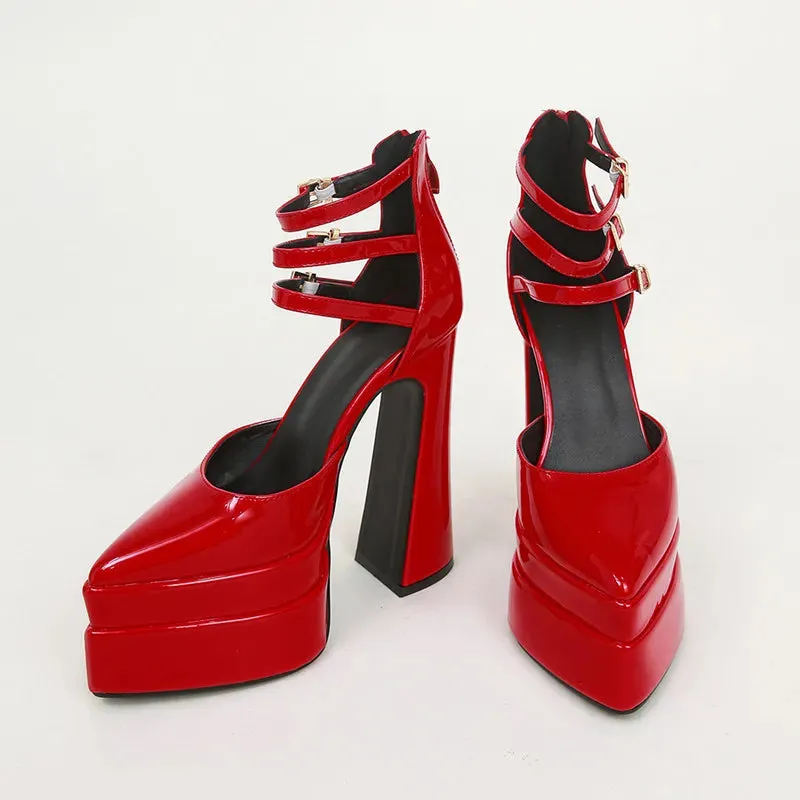 Patent Platform Triple Buckle Heels