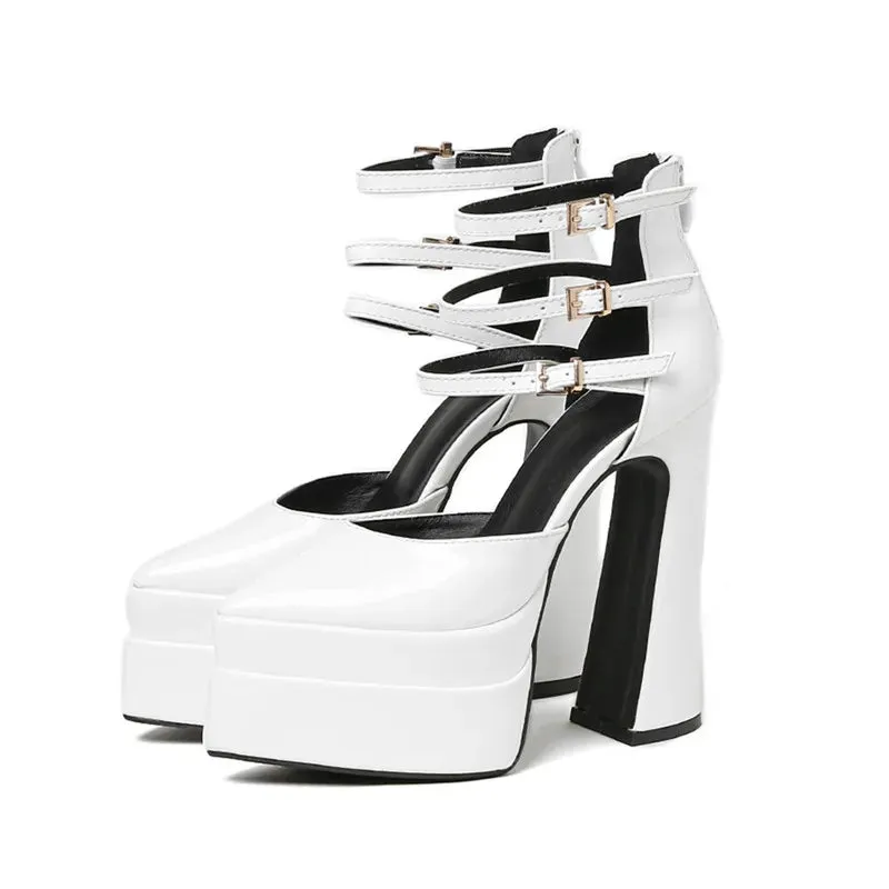 Patent Platform Triple Buckle Heels