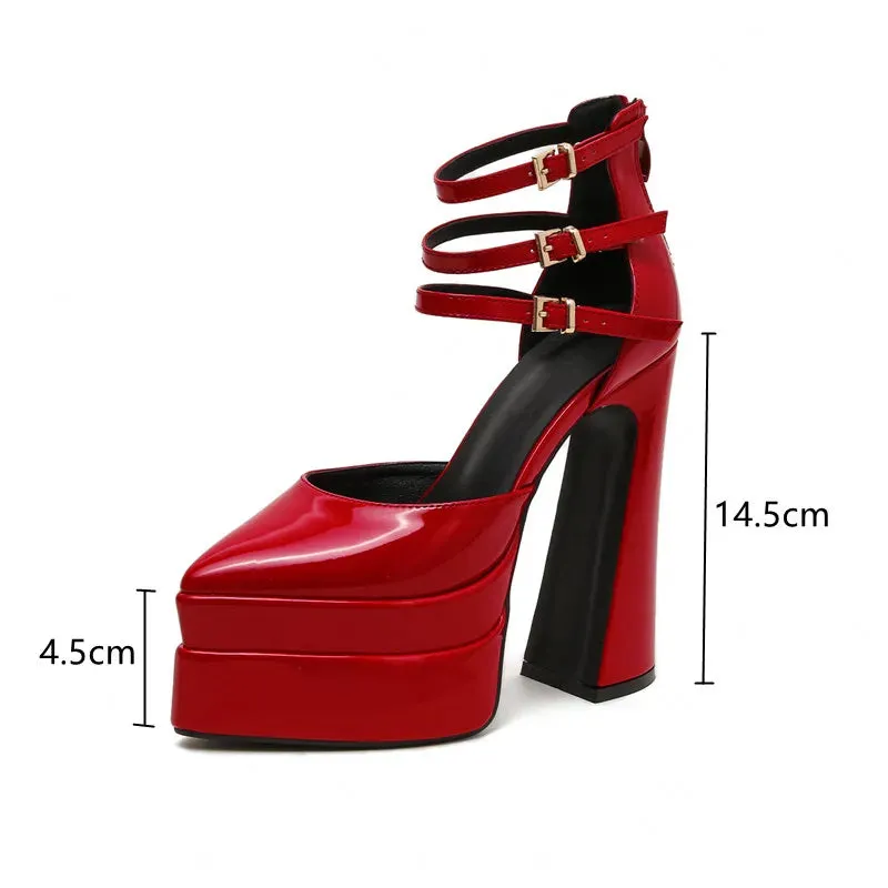 Patent Platform Triple Buckle Heels