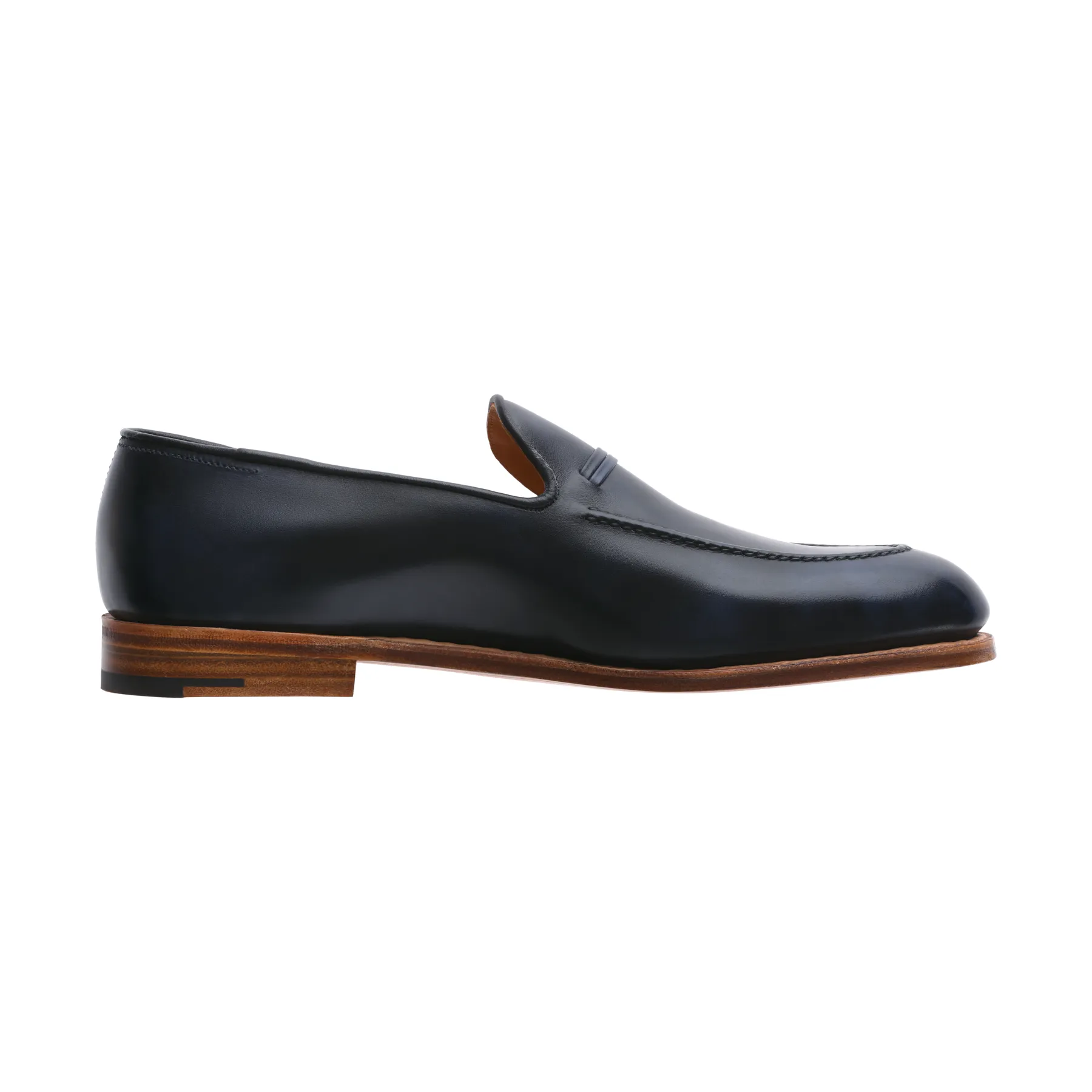 "Amble" Classic Leather Loafer with Hand-Stitched Apron in Blue