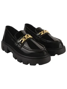 Shoetopia Smart Casual Chain Detailed Black Loafers for Women & Girls /UK5