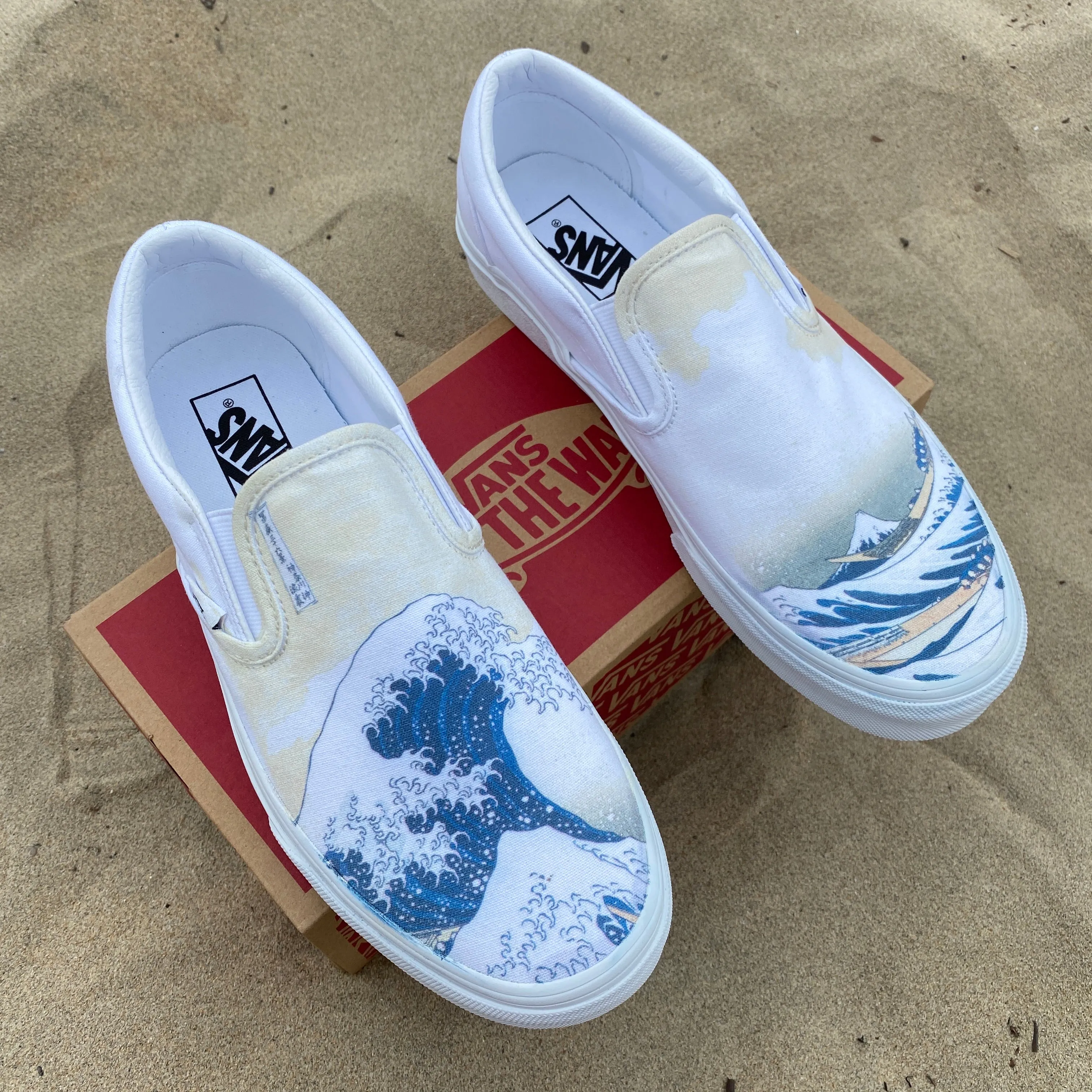 The Great Wave Off Kanagawa Custom White Slip Ons