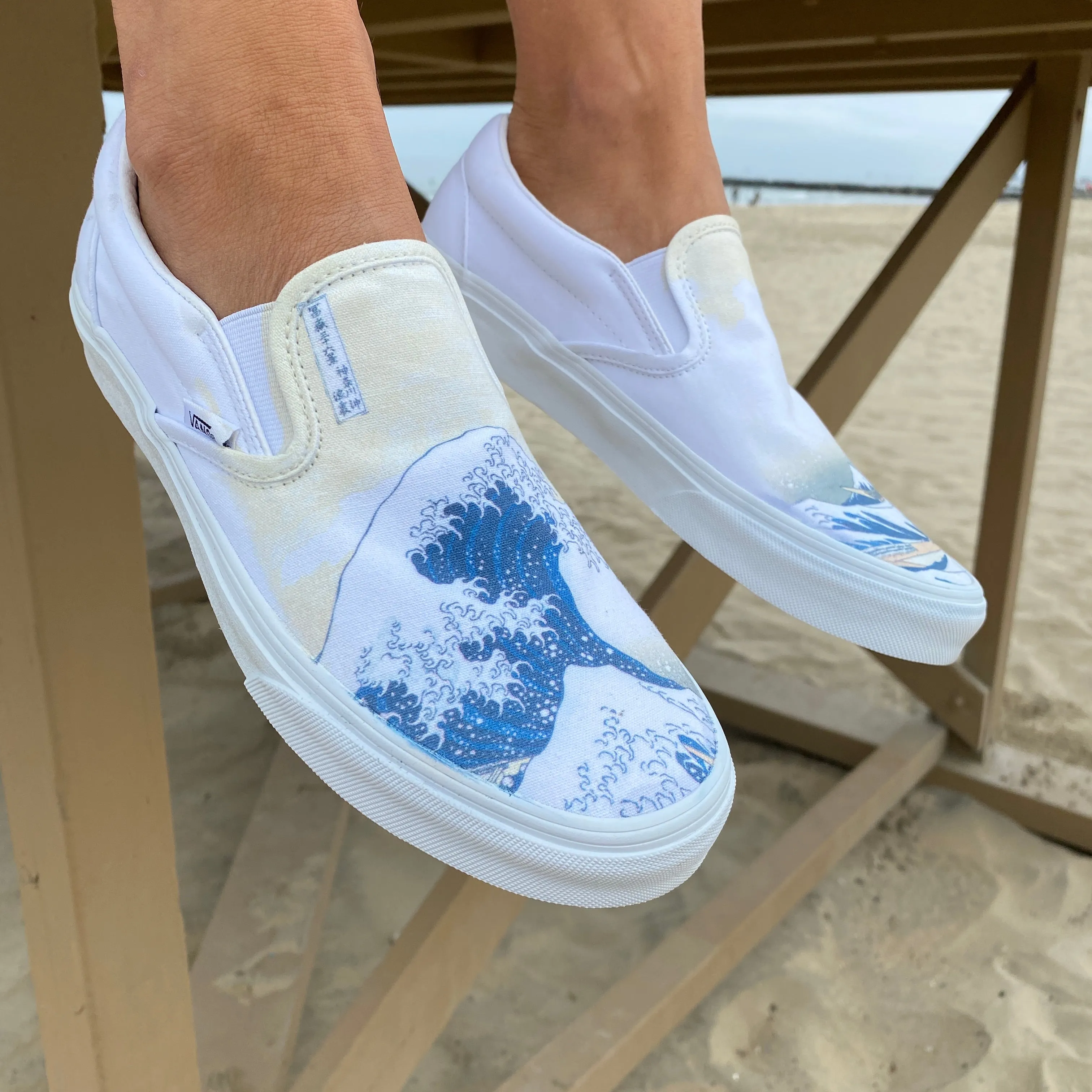 The Great Wave Off Kanagawa Custom White Slip Ons