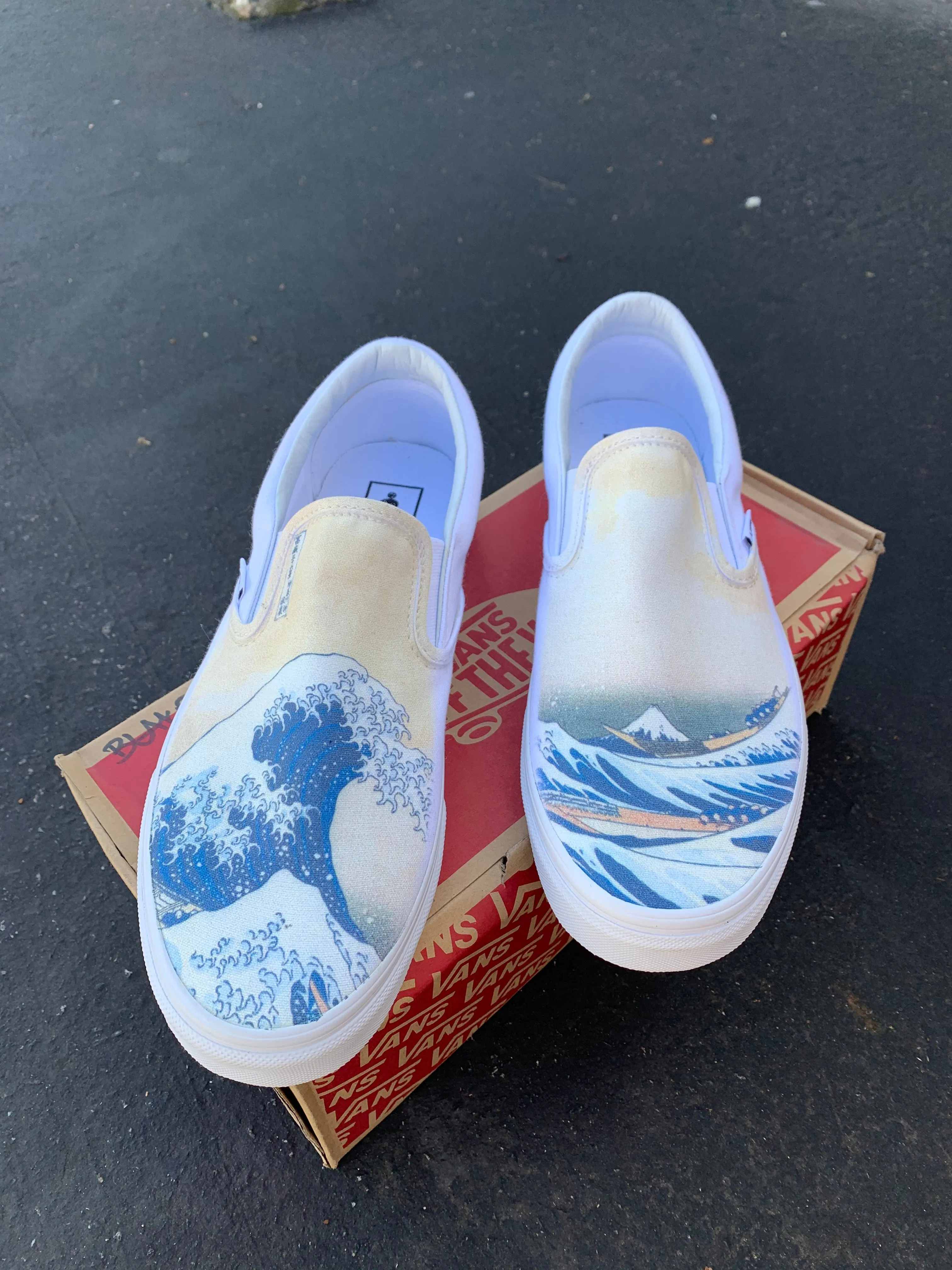 The Great Wave Off Kanagawa Custom White Slip Ons