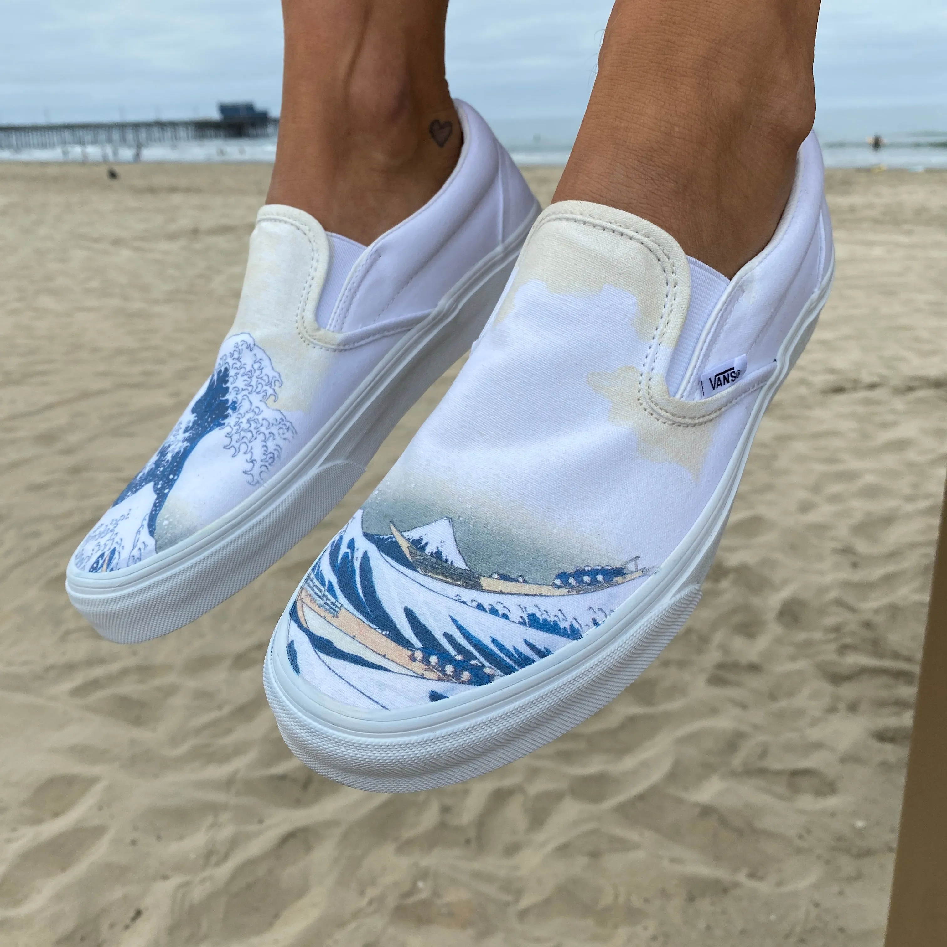 The Great Wave Off Kanagawa Custom White Slip Ons