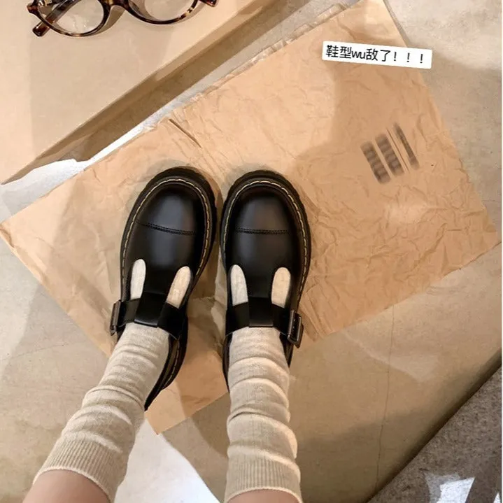 Wenkouban fall outfits idea mary jane shoes outfit skirts Single-Layer Shoes Women's Small Leather Shoes