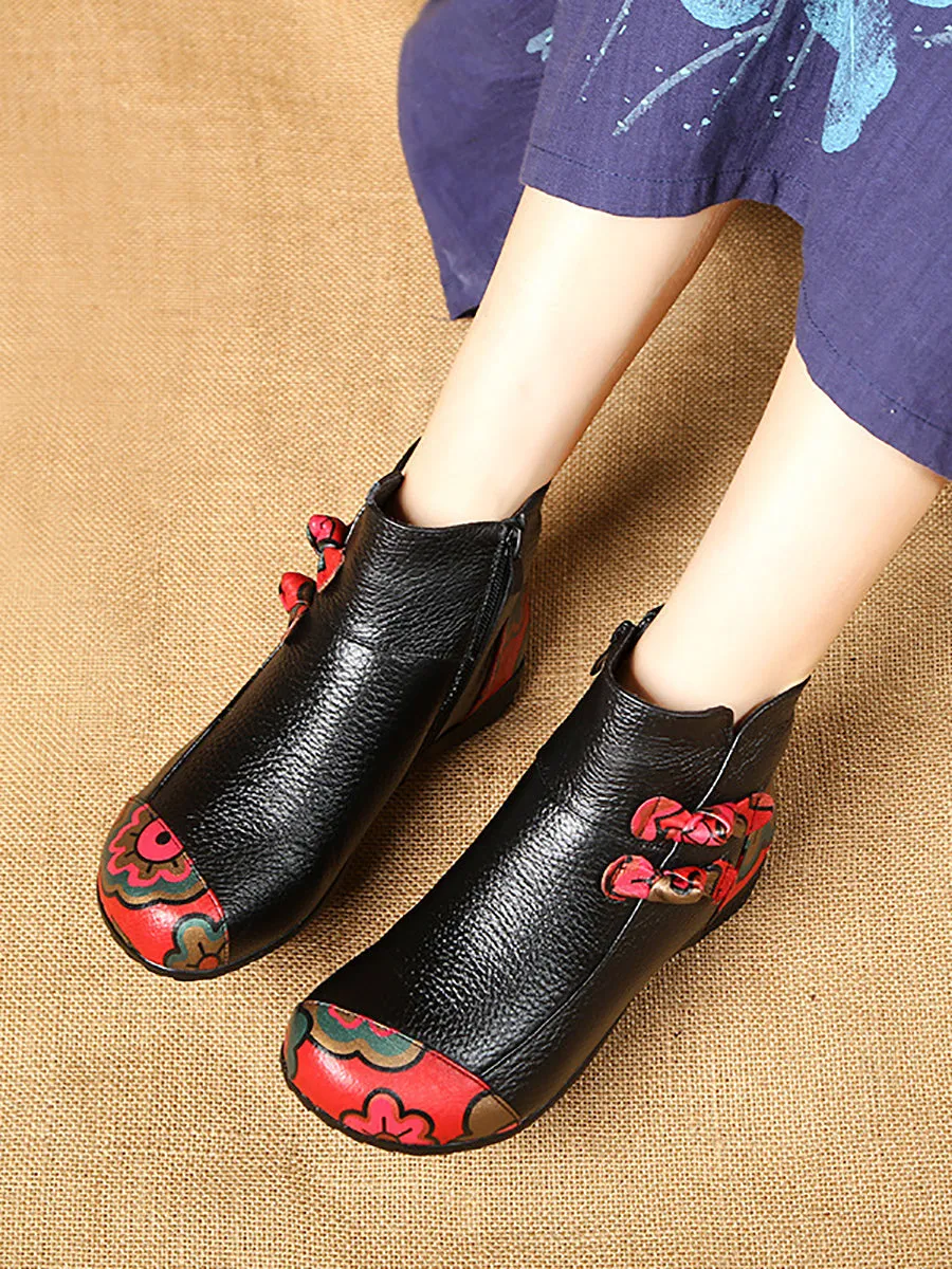 Women Retro Winter Leather Spliced Ankle Boots