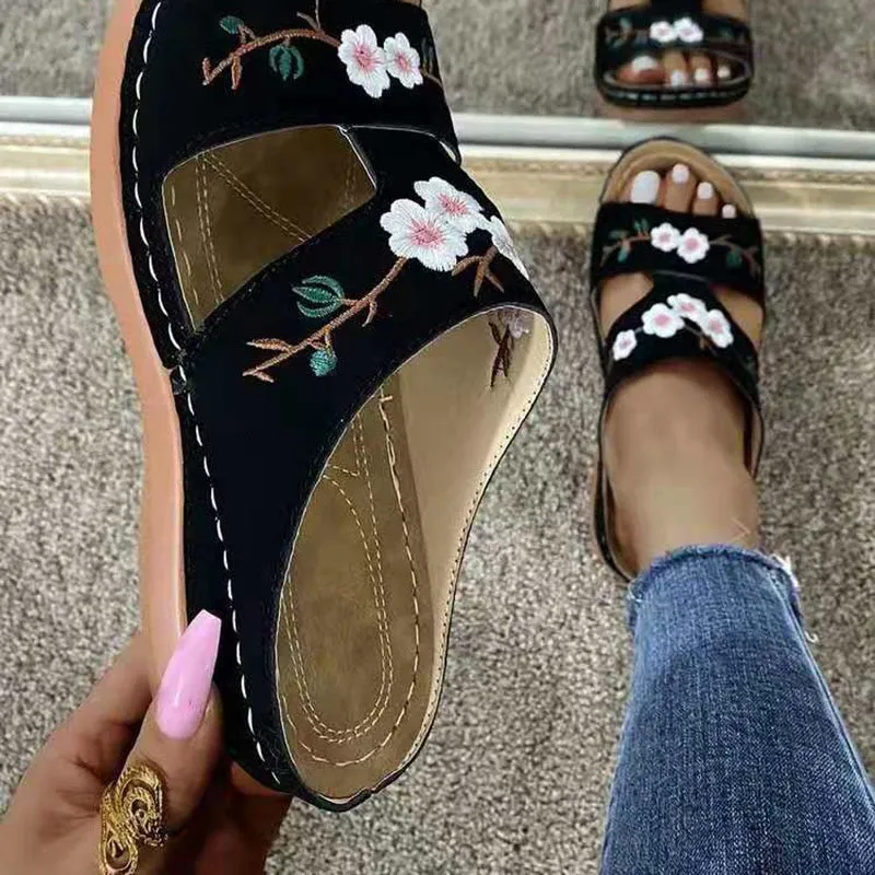 Women Summer Embroidered Open Toe Soft Most Comfortable Sandals