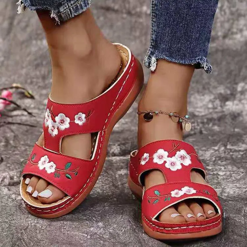 Women Summer Embroidered Open Toe Soft Most Comfortable Sandals