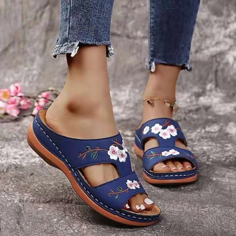 Women Summer Embroidered Open Toe Soft Most Comfortable Sandals