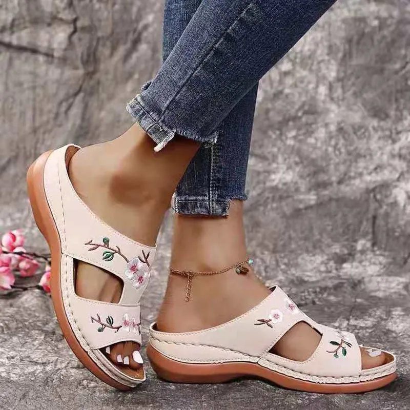 Women Summer Embroidered Open Toe Soft Most Comfortable Sandals