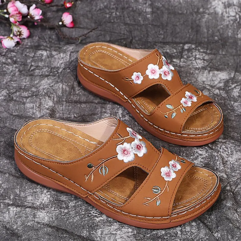 Women Summer Embroidered Open Toe Soft Most Comfortable Sandals