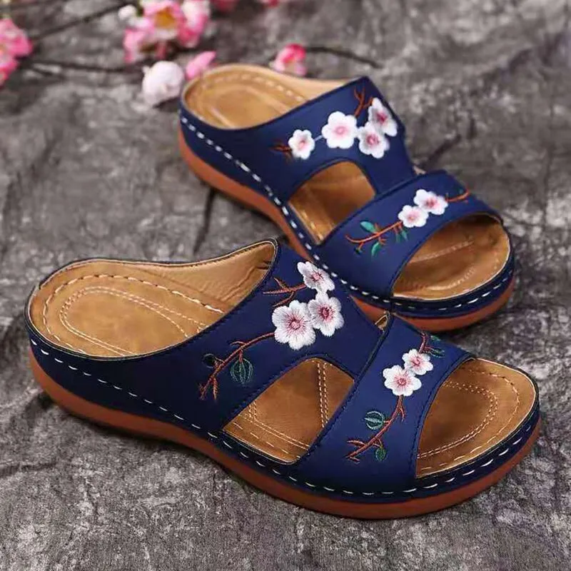 Women Summer Embroidered Open Toe Soft Most Comfortable Sandals