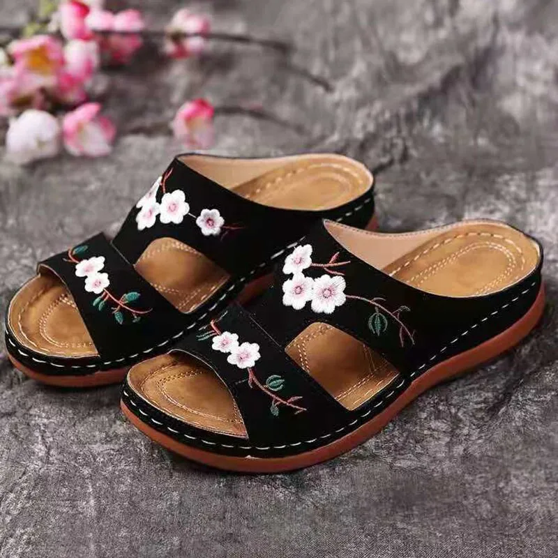 Women Summer Embroidered Open Toe Soft Most Comfortable Sandals